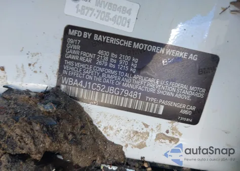 2018 BMW 430I Gran Coupe z USA, uszkodzony, nr VIN WBA4J1C52JBG79481